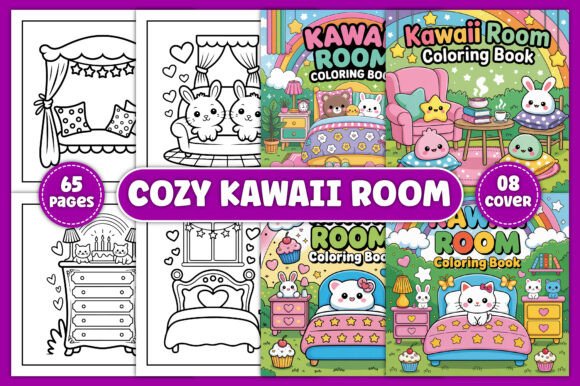 Download Bold Easy Cozy Kawaii Room Coloring Book - Kawaii Collection