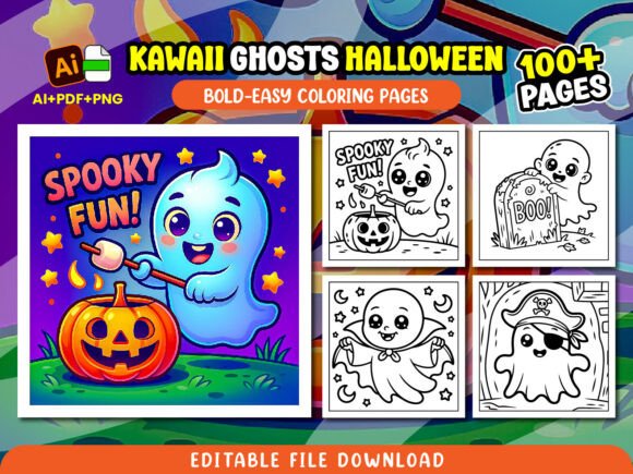 Download Kawaii Ghosts Halloween Coloring Pages - Kawaii Collection
