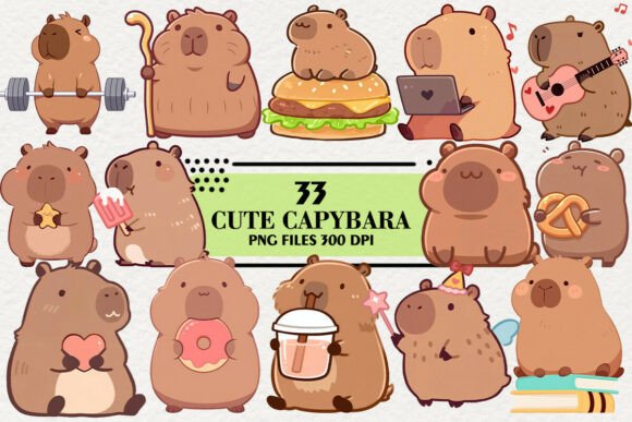 Download Kawaii Capybara Relaxing Clipart Bundle - Kawaii Collection