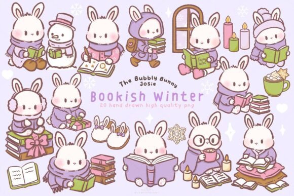 Download Kawaii Bunny Bookish Winter Clipart - Premium Resources